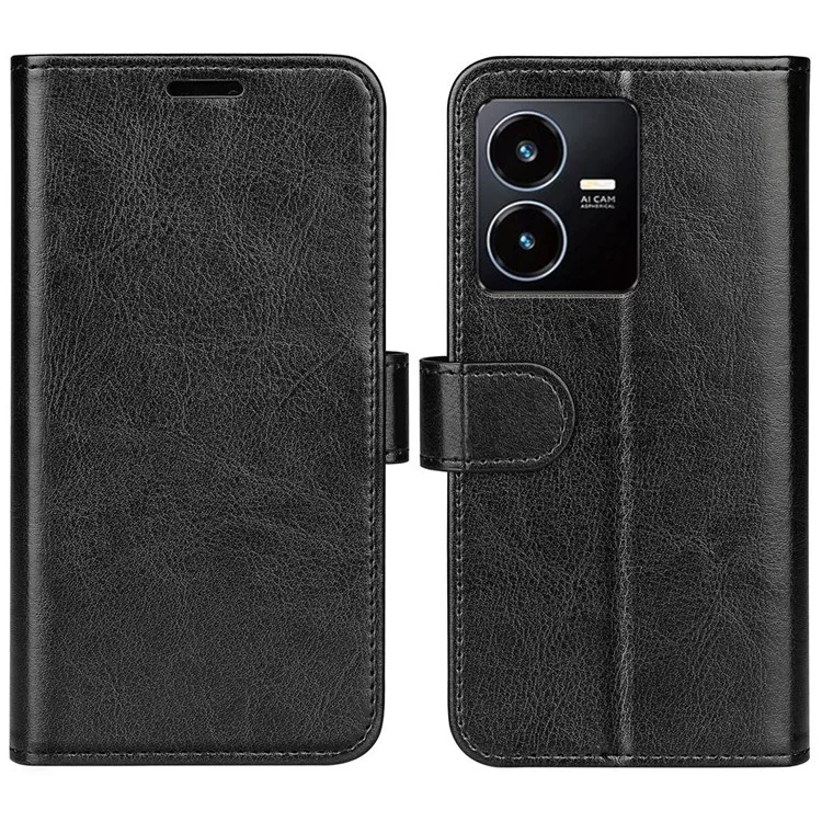 Crazy Horse Texture Phone Case per vivo Y22s 4G, Custodia in pelle PU + TPU Antiurto con supporto e portafoglio - Nero