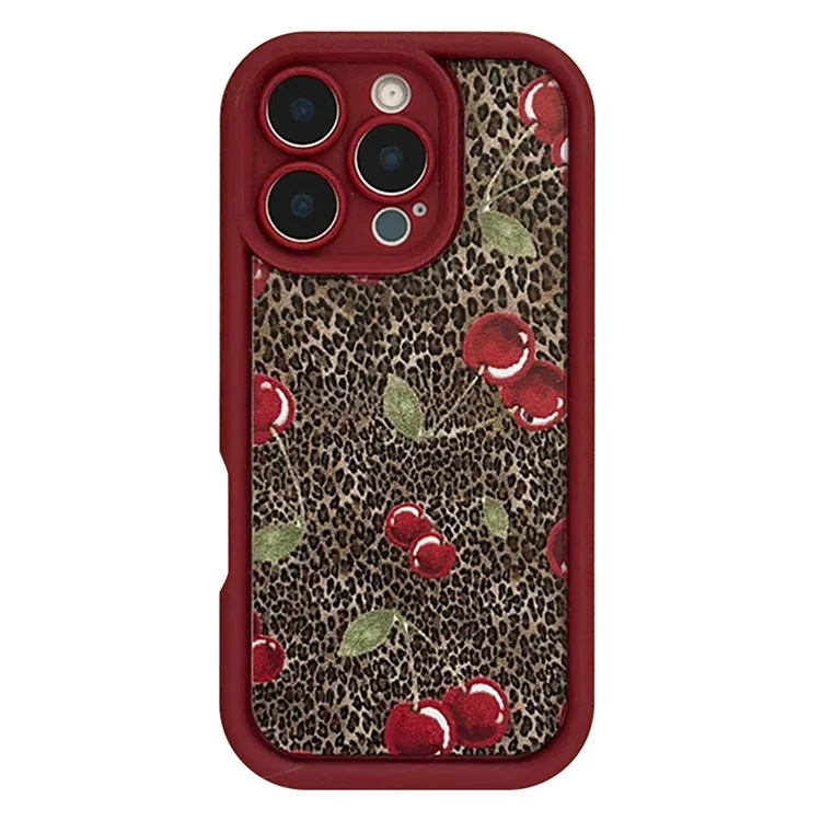 For iPhone 16 Pro Max Case Cherry Leopard Pattern Shockproof TPU Phone Cover