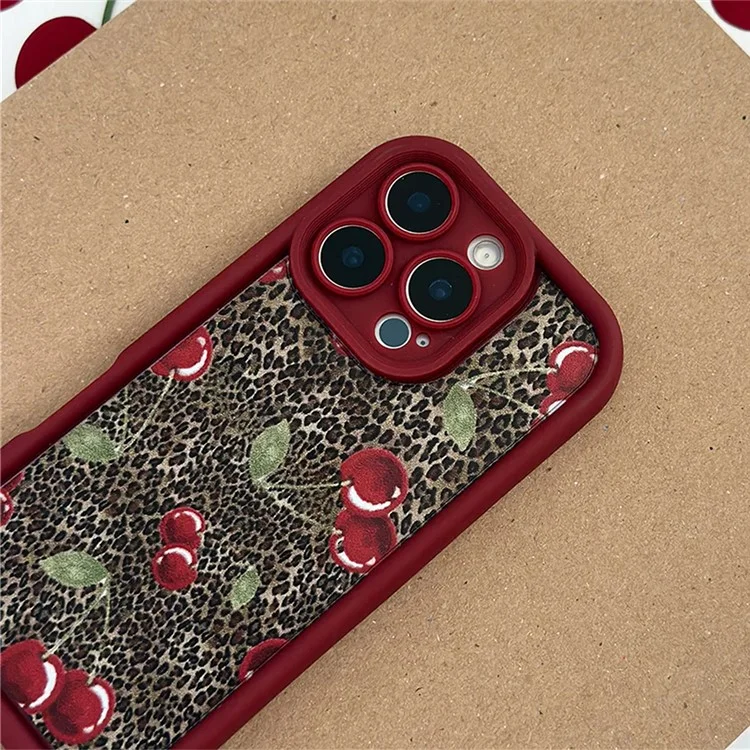 For iPhone 16 Pro Max Case Cherry Leopard Pattern Shockproof TPU Phone Cover
