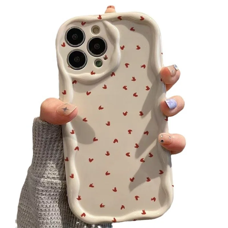For iPhone 15 Pro Case Full Heart Pattern Wavy Edge TPU Phone Cover