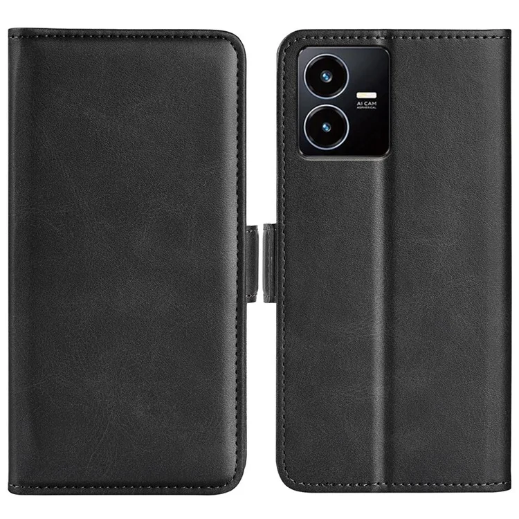 Pour Vivo Y22s 4g Texture de Veau PU en Cuir Portefeuille Support de Support Anti-gratte - le Noir
