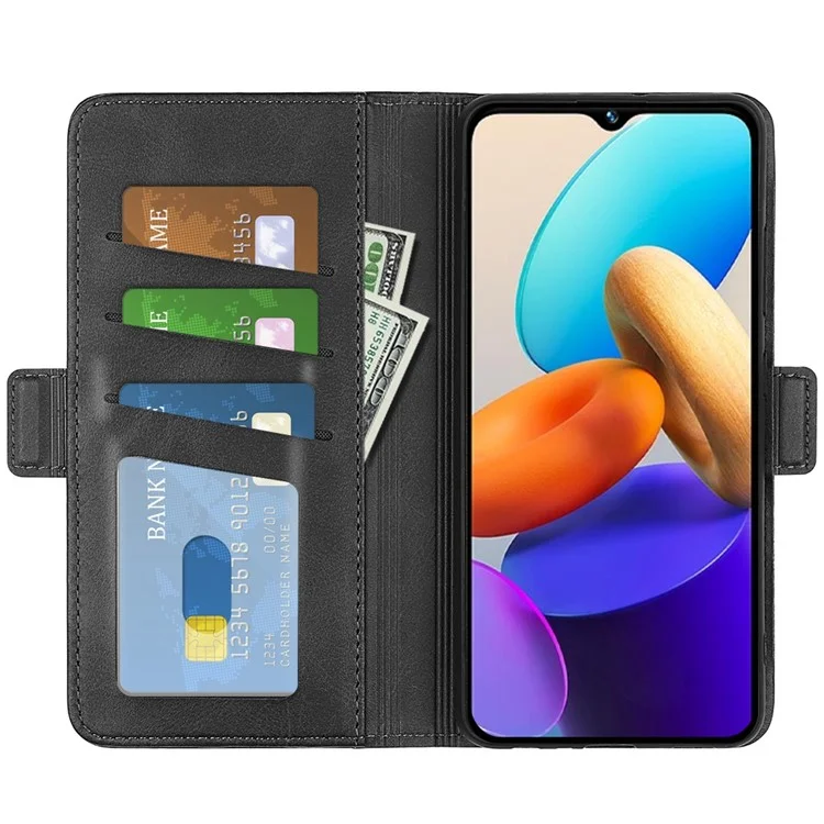 Pour Vivo Y22s 4g Texture de Veau PU en Cuir Portefeuille Support de Support Anti-gratte - le Noir