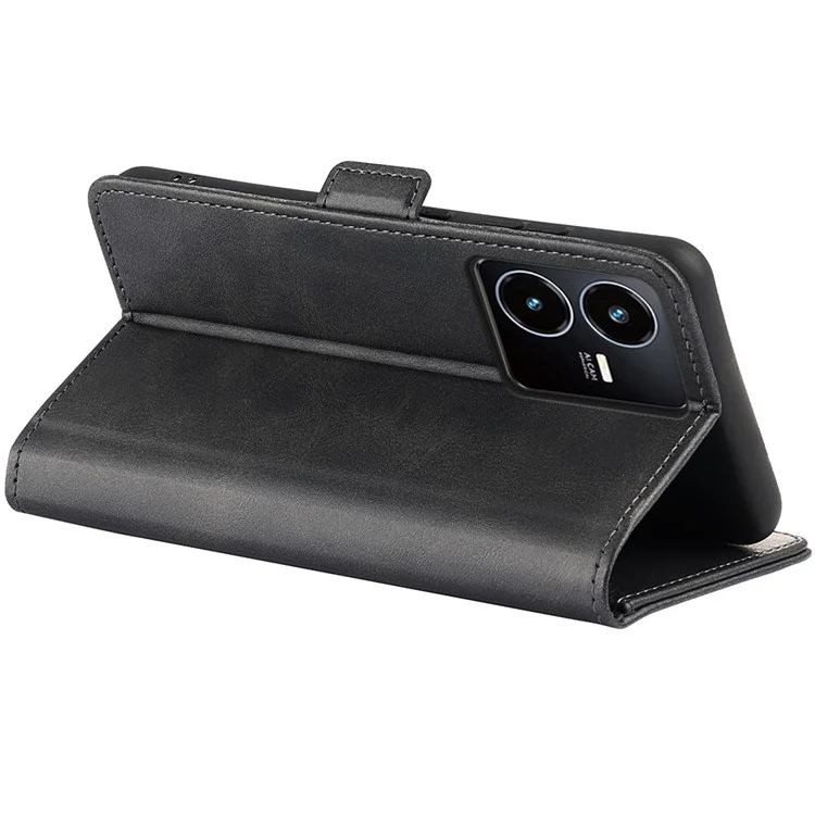 Pour Vivo Y22s 4g Texture de Veau PU en Cuir Portefeuille Support de Support Anti-gratte - le Noir
