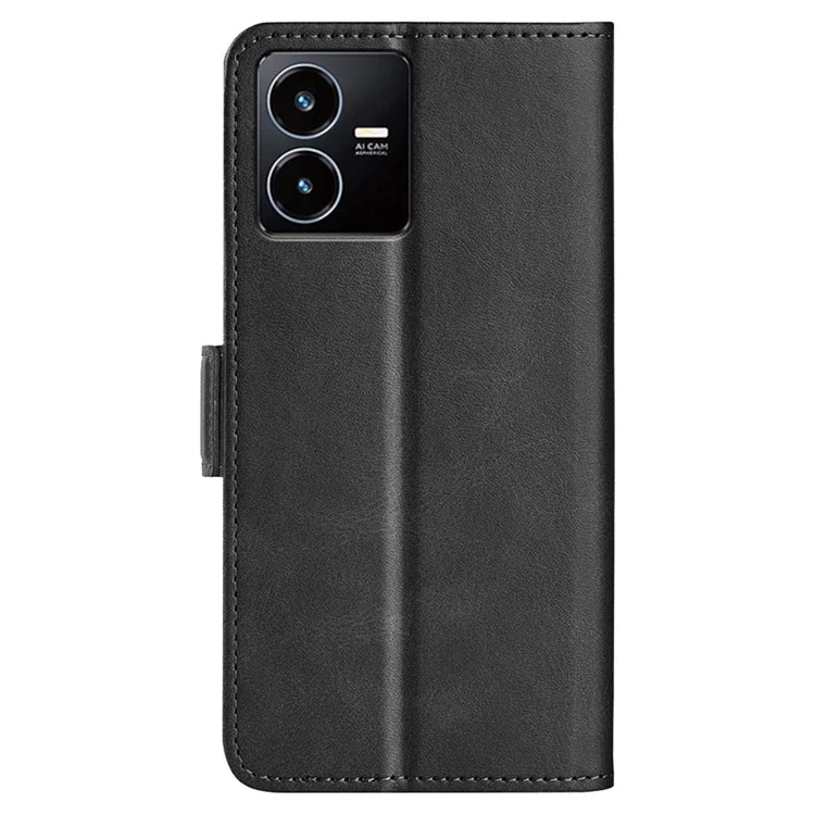 Pour Vivo Y22s 4g Texture de Veau PU en Cuir Portefeuille Support de Support Anti-gratte - le Noir