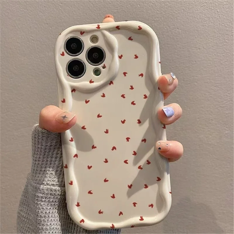 For iPhone 15 Pro Max Case Full Heart Pattern Wavy Edge TPU Phone Cover