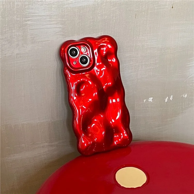 Funda Navideña Roja para iPhone 14 - Carcasa de TPU con Bordes Ondulados