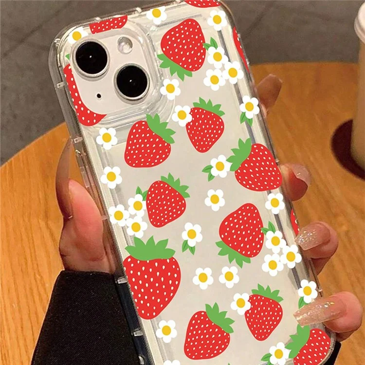 For iPhone 14 Phone Cases Soft TPU Mobile Back Cover with Strawberry Imprinted