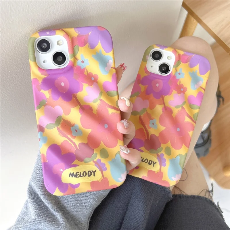 For iPhone 14 TPU Cases Colorful Floral Design Mobile Phone Back Cover