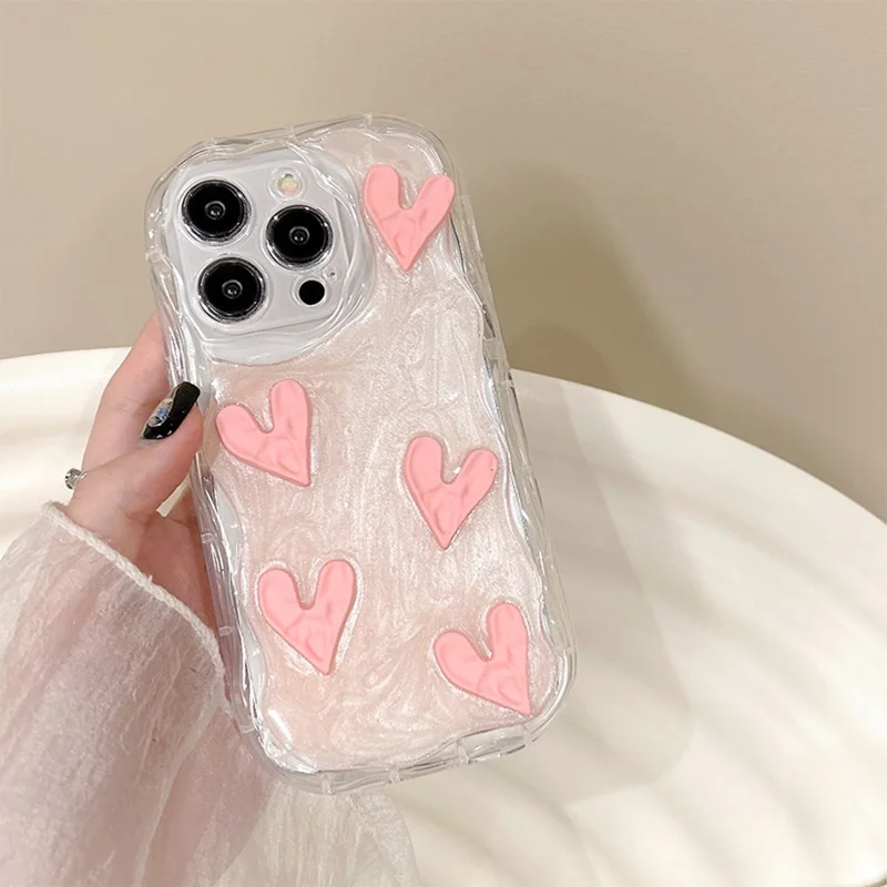 For iPhone 15 Pro Max Phone Cases TPU Cell Phone Back Cover with Crinkled Heart Design