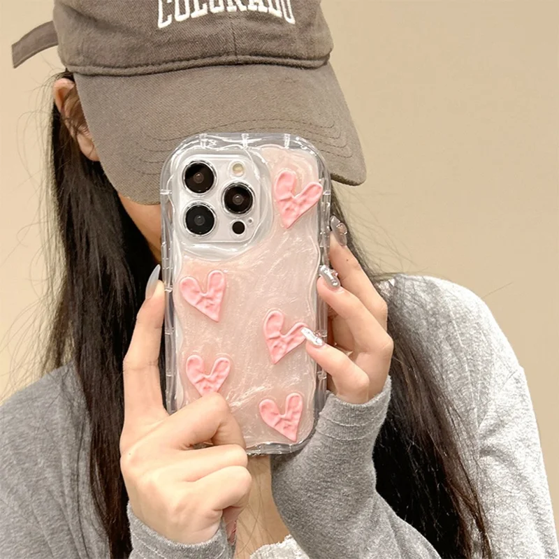 For iPhone 15 Pro Max Phone Cases TPU Cell Phone Back Cover with Crinkled Heart Design