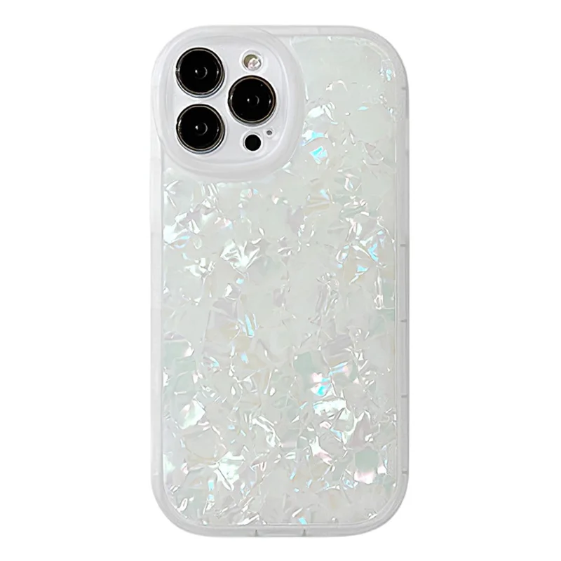 For iPhone 15 Pro Max TPU Case with Shell Pattern Shockproof Phone Back Cover - Transparent White