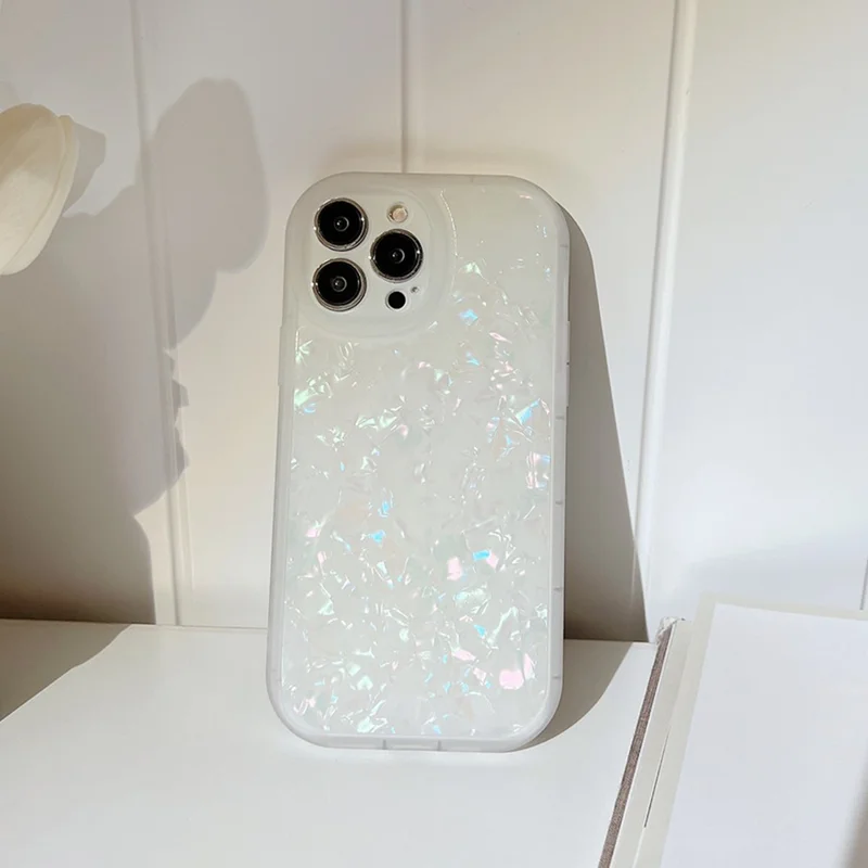 For iPhone 15 Pro Max TPU Case with Shell Pattern Shockproof Phone Back Cover - Transparent White