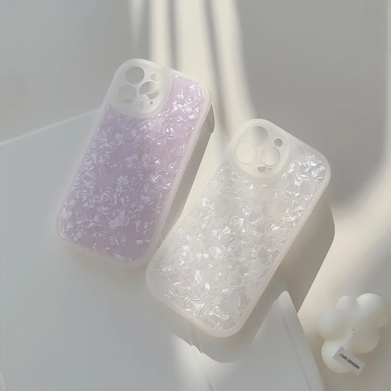 For iPhone 15 Pro Max TPU Case with Shell Pattern Shockproof Phone Back Cover - Transparent White