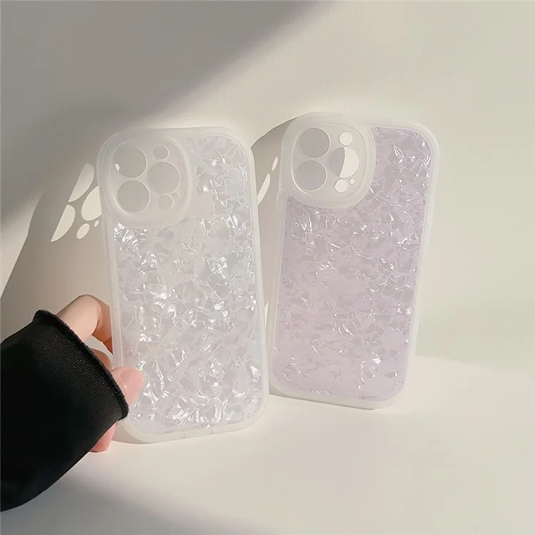 For iPhone 14 Pro TPU Case with Shell Pattern Shockproof Phone Back Cover - Transparent White