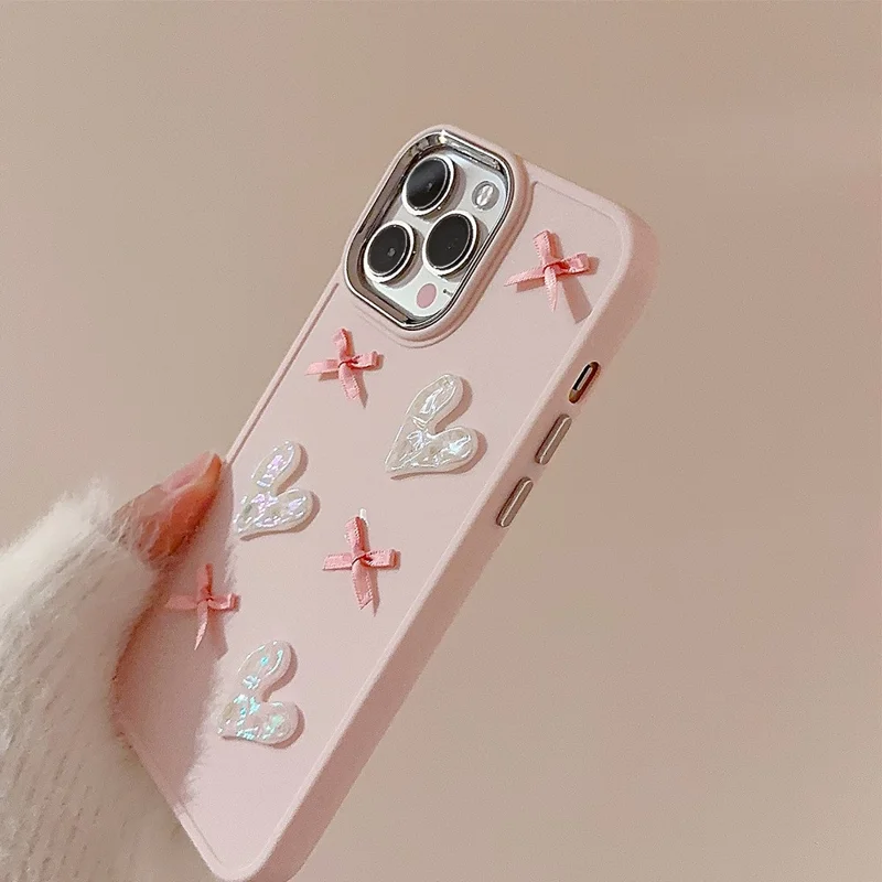 For iPhone 15 Pro Max TPU Case Heart Butterfly Bow Design Shockproof Phone Back Cover - Grey Blue