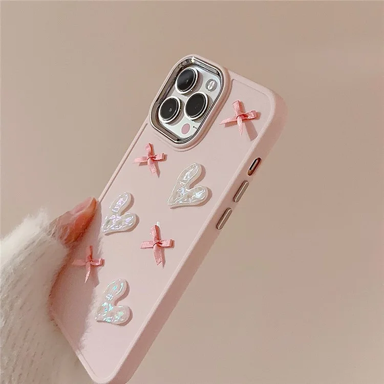 For iPhone 15 Pro TPU Case Heart Butterfly Bow Design Shockproof Phone Back Cover - Pink