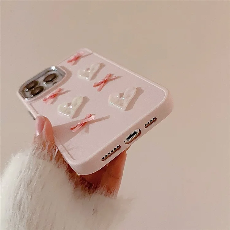 For iPhone 15 Pro TPU Case Heart Butterfly Bow Design Shockproof Phone Back Cover - Pink