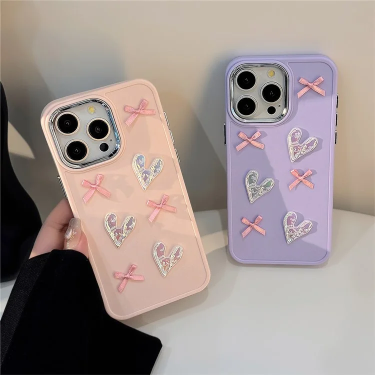 For iPhone 15 Pro TPU Case Heart Butterfly Bow Design Shockproof Phone Back Cover - Pink