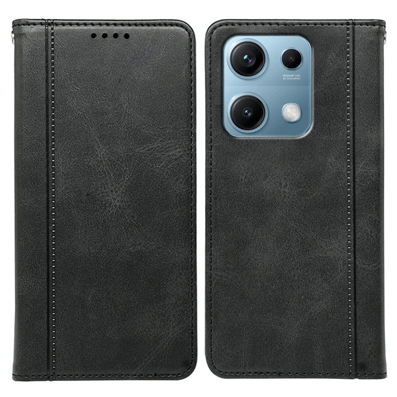 For Xiaomi Redmi Note 14S 4G Case Hidden Magnetic Closure Calf Texture Leather Phone Cover - Black