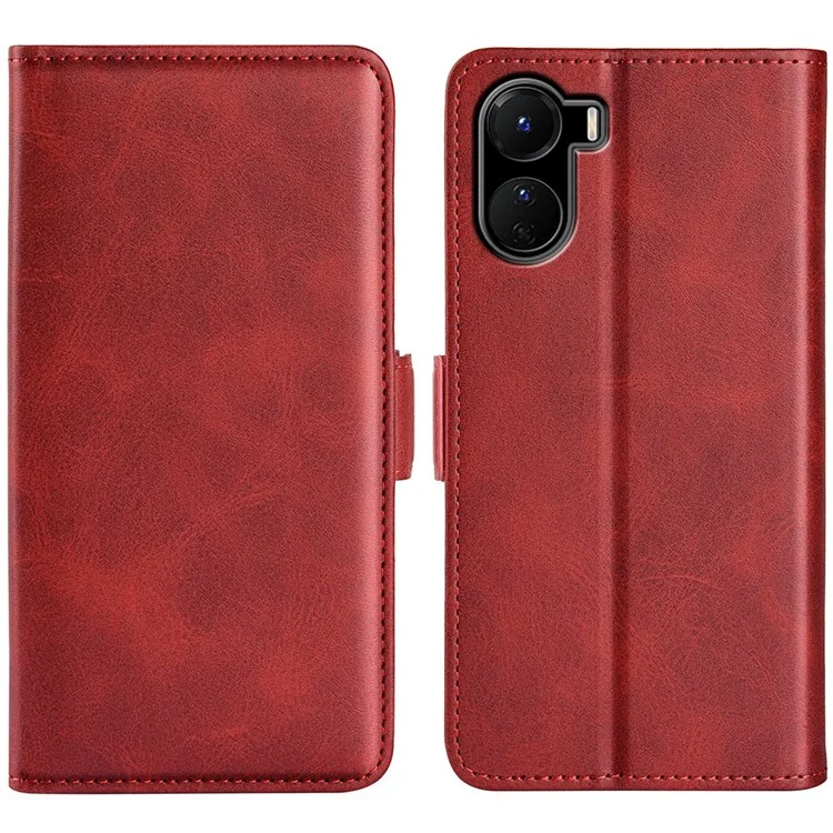 Für Vivo Y16 4g Kalbtextur PU Leder Hülle Dual Magnetic Clasp Ständer Brieftasche Folio Flip Phone Deckung - Rot