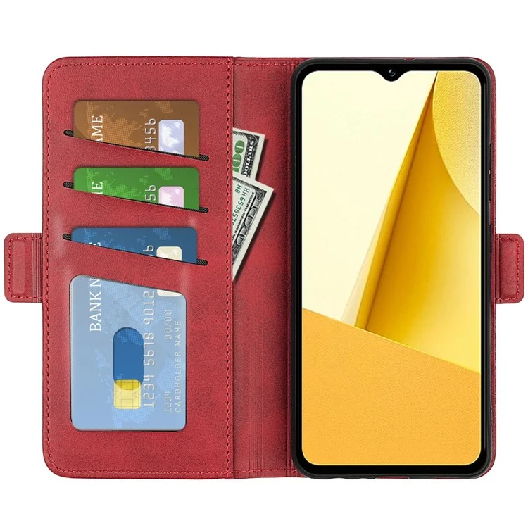 Für Vivo Y16 4g Kalbtextur PU Leder Hülle Dual Magnetic Clasp Ständer Brieftasche Folio Flip Phone Deckung - Rot