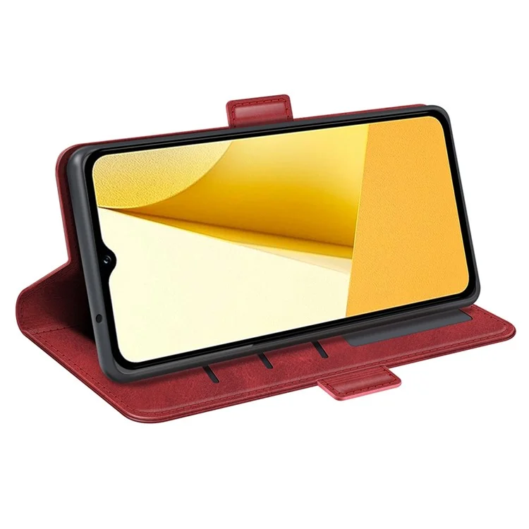 Für Vivo Y16 4g Kalbtextur PU Leder Hülle Dual Magnetic Clasp Ständer Brieftasche Folio Flip Phone Deckung - Rot