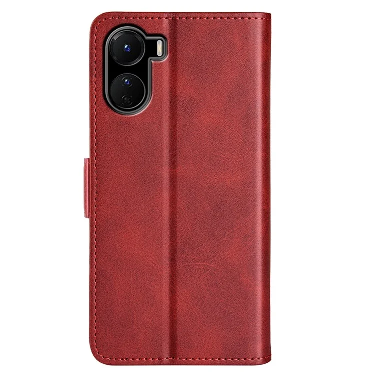 Für Vivo Y16 4g Kalbtextur PU Leder Hülle Dual Magnetic Clasp Ständer Brieftasche Folio Flip Phone Deckung - Rot