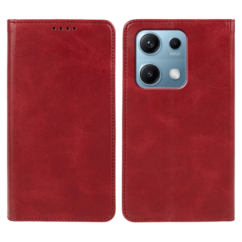 Til Xiaomi Redmi Note 14S 4G Case Stærkt Magnetisk PU Læder Telefonbeskytning Kalvstruktur - Rød