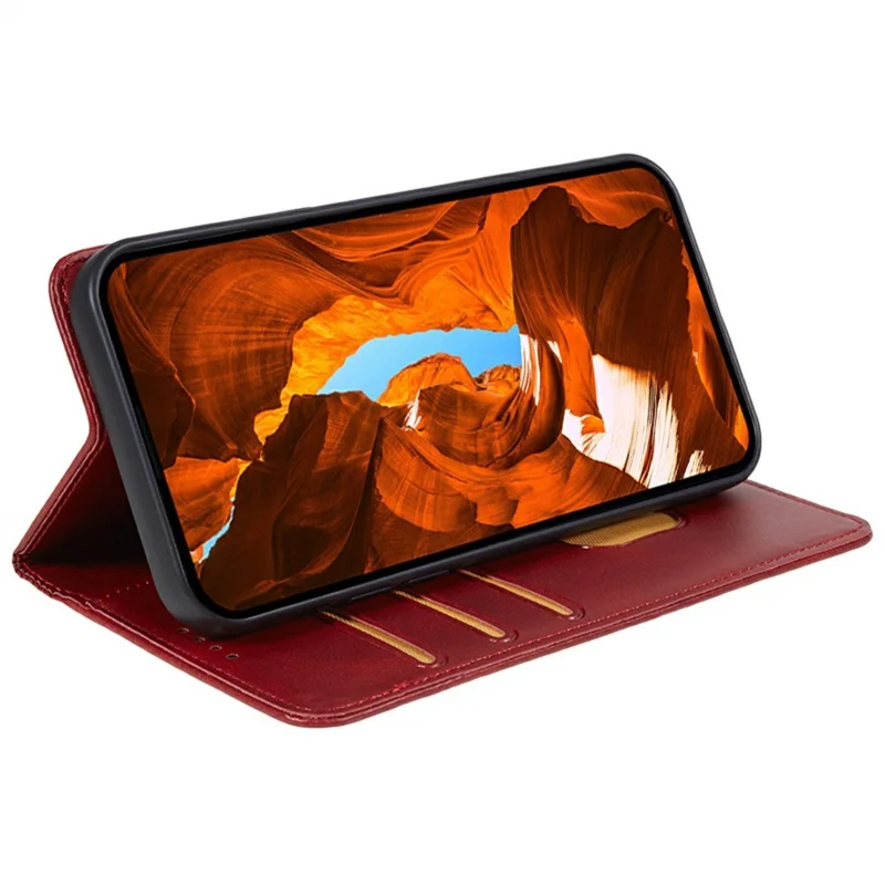 Til Xiaomi Redmi Note 14S 4G Case Stærkt Magnetisk PU Læder Telefonbeskytning Kalvstruktur - Rød