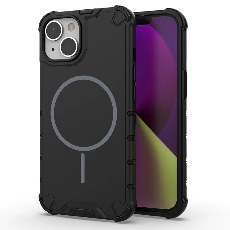 Funda Magnética para iPhone 13 con Textura Acanalada, Disipación de Calor y Protección Antichoques de TPU + PC - Negro