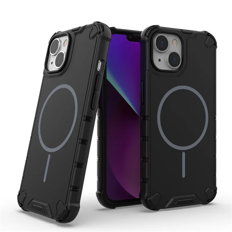 Funda Magnética para iPhone 13 con Textura Acanalada, Disipación de Calor y Protección Antichoques de TPU + PC - Negro