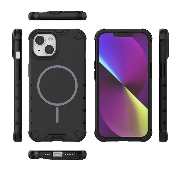 Funda Magnética para iPhone 13 con Textura Acanalada, Disipación de Calor y Protección Antichoques de TPU + PC - Negro
