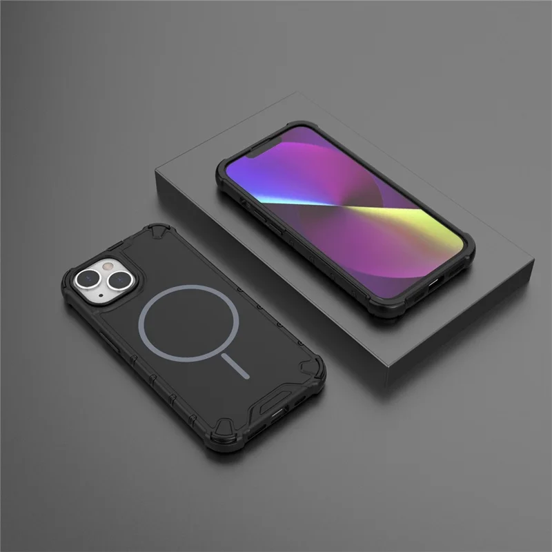 Funda Magnética para iPhone 13 con Textura Acanalada, Disipación de Calor y Protección Antichoques de TPU + PC - Negro