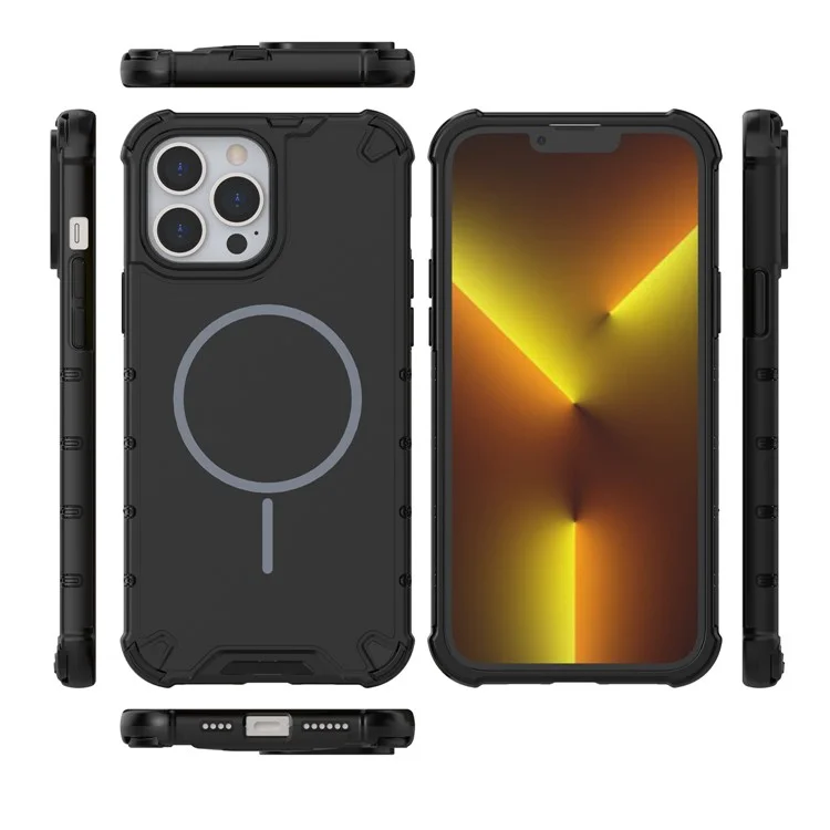 Capa Magnética para iPhone 13 Pro Max com Textura Ondulada, Dissipação de Calor e Proteção Antichoque em TPU + PC - Preta