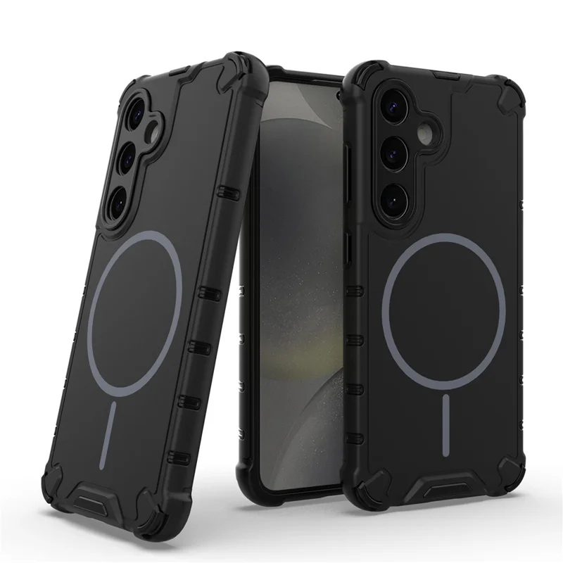 For Samsung Galaxy S24 Magnetic Case Corrugated Texture Heat Dissipation Shockproof TPU + PC Phone Back Cover - Black
