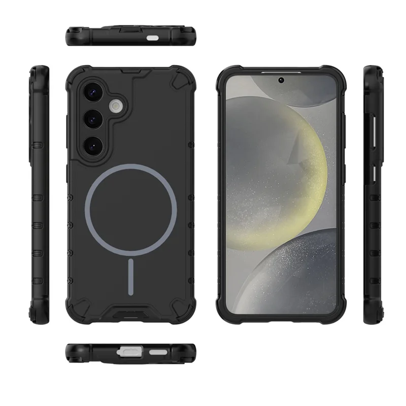For Samsung Galaxy S24+ Magnetic Case Corrugated Texture Heat Dissipation Shockproof TPU + PC Phone Back Cover - Black