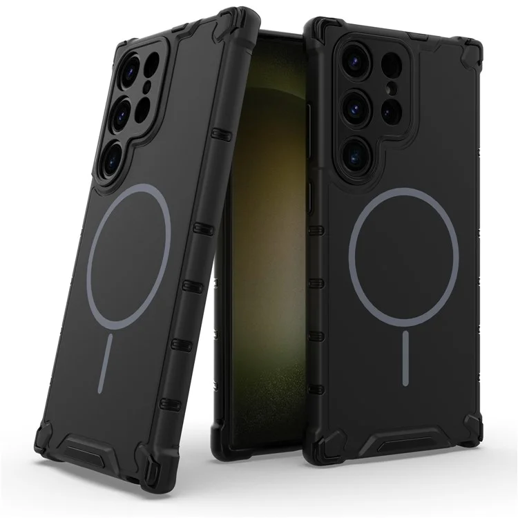 Capa Magnética para Samsung Galaxy S24 Ultra Textura Corrugada Dissipação de Calor Antiimpacto TPU + PC Capa Traseira do Telefone - Preta