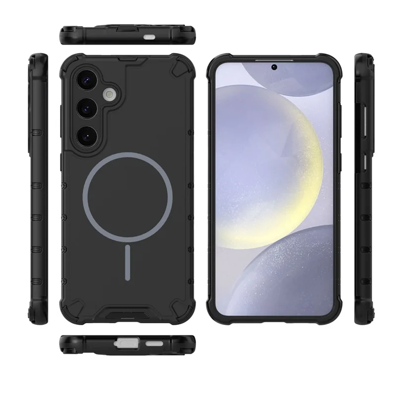 For Samsung Galaxy S25 Magnetic Case Corrugated Texture Heat Dissipation Shockproof TPU + PC Phone Back Cover - Black