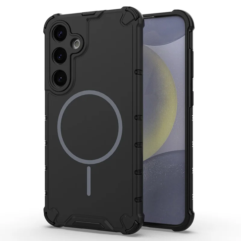 Pour Samsung Galaxy S25+ Étui Magnétique Texture Ondulée Dissipation Thermique Antichoc TPU + PC Coque Arrière de Téléphone - Noir