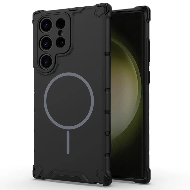 For Samsung Galaxy S25 Ultra Magnetic Case Corrugated Texture Heat Dissipation Shockproof TPU + PC Phone Back Cover - Black