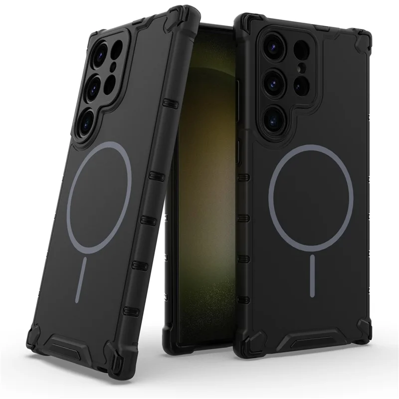 For Samsung Galaxy S25 Ultra Magnetic Case Corrugated Texture Heat Dissipation Shockproof TPU + PC Phone Back Cover - Black