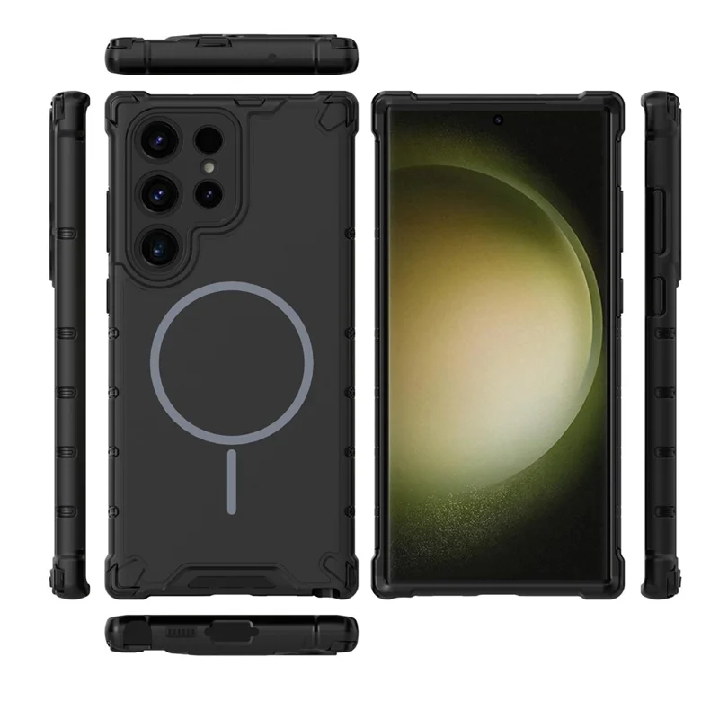 For Samsung Galaxy S25 Ultra Magnetic Case Corrugated Texture Heat Dissipation Shockproof TPU + PC Phone Back Cover - Black