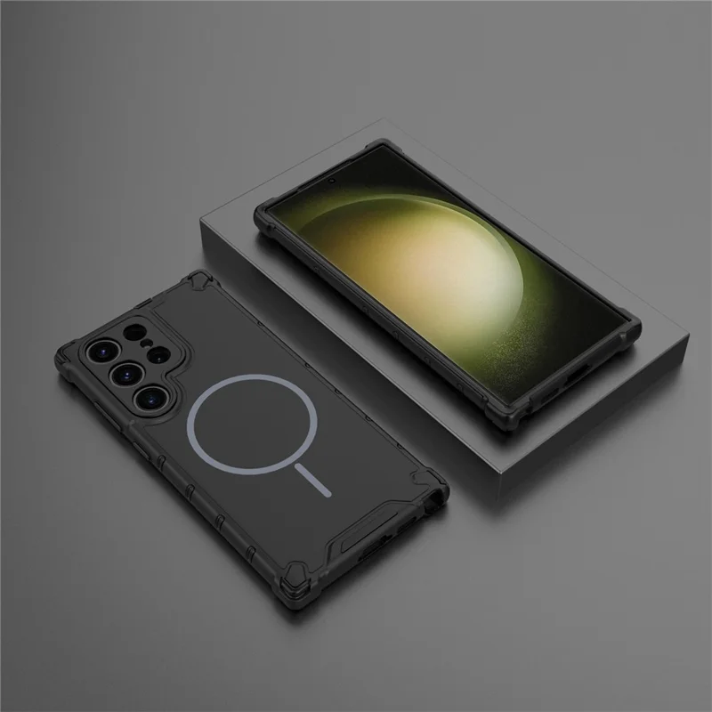 For Samsung Galaxy S25 Ultra Magnetic Case Corrugated Texture Heat Dissipation Shockproof TPU + PC Phone Back Cover - Black