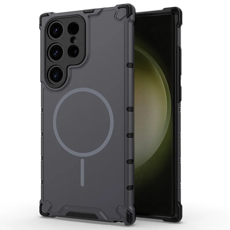 For Samsung Galaxy S25 Ultra Magnetic Case Corrugated Texture Heat Dissipation Shockproof TPU + PC Phone Back Cover - Grey