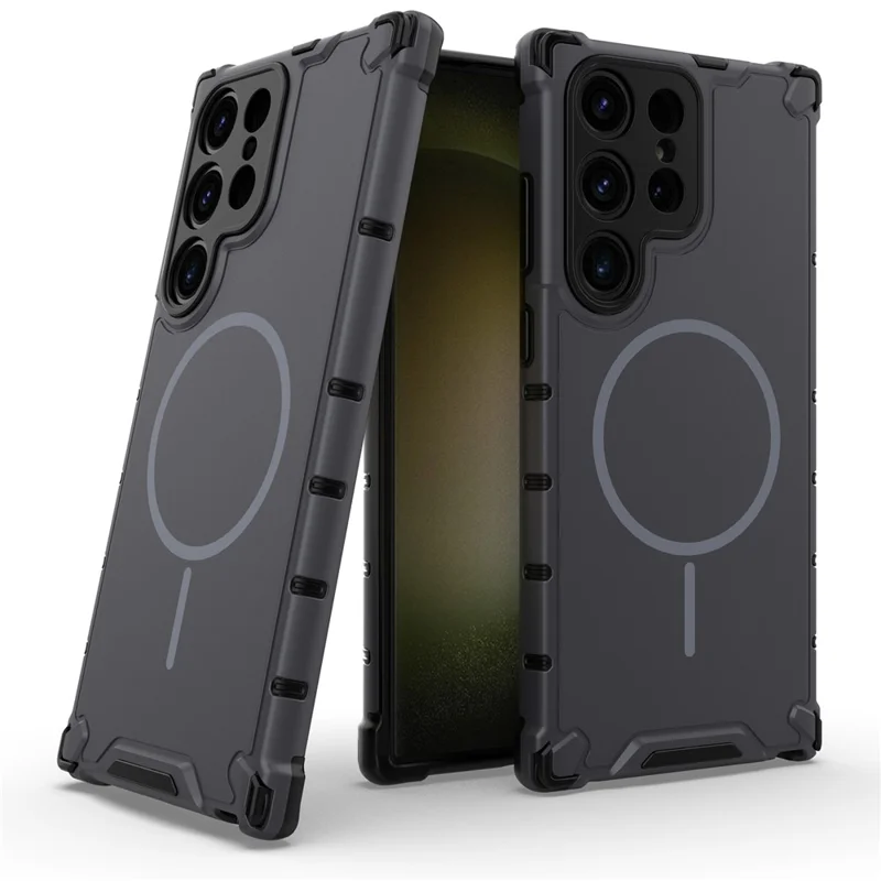 For Samsung Galaxy S25 Ultra Magnetic Case Corrugated Texture Heat Dissipation Shockproof TPU + PC Phone Back Cover - Grey
