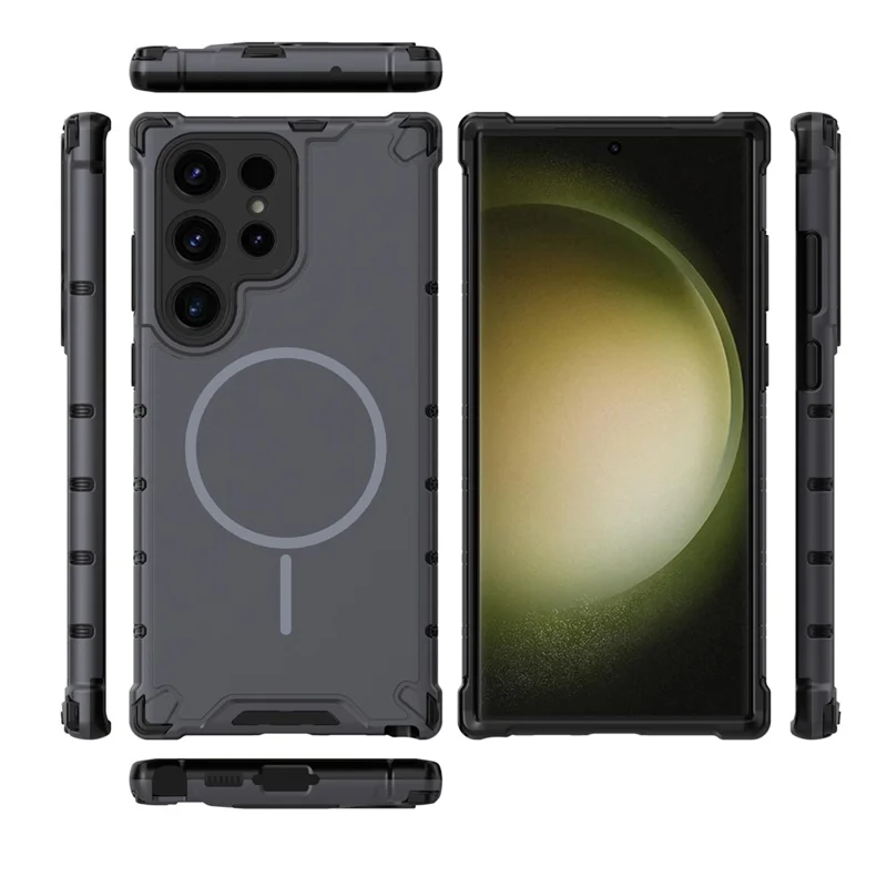 For Samsung Galaxy S25 Ultra Magnetic Case Corrugated Texture Heat Dissipation Shockproof TPU + PC Phone Back Cover - Grey