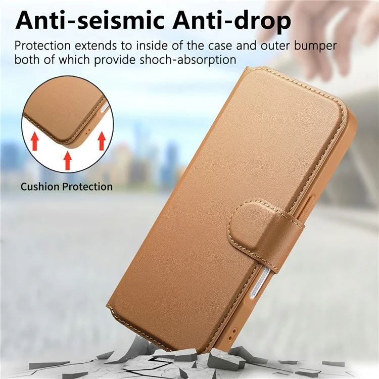CASENEO MW-07 Para iPhone 16 Capa Magnética com Carteira Bloqueadora de RFID, Suporte e Capa de Couro para Celular com Alça de Pulso - Marrom