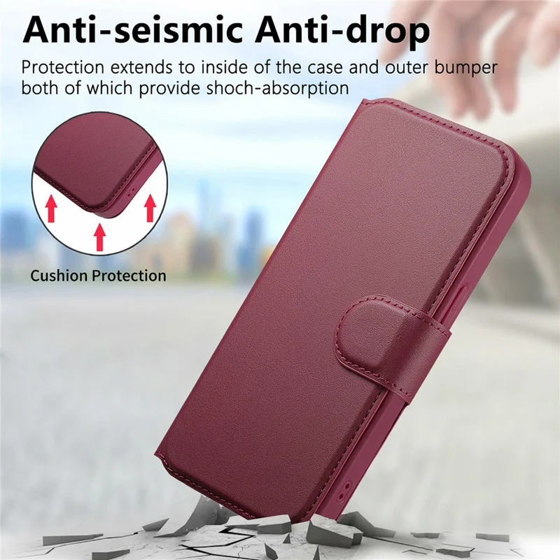 CASENEO For iPhone 15 Pro Max Magnetic Case RFID Blocking Wallet Detachable Leather Phone Cover with Wristband - Red