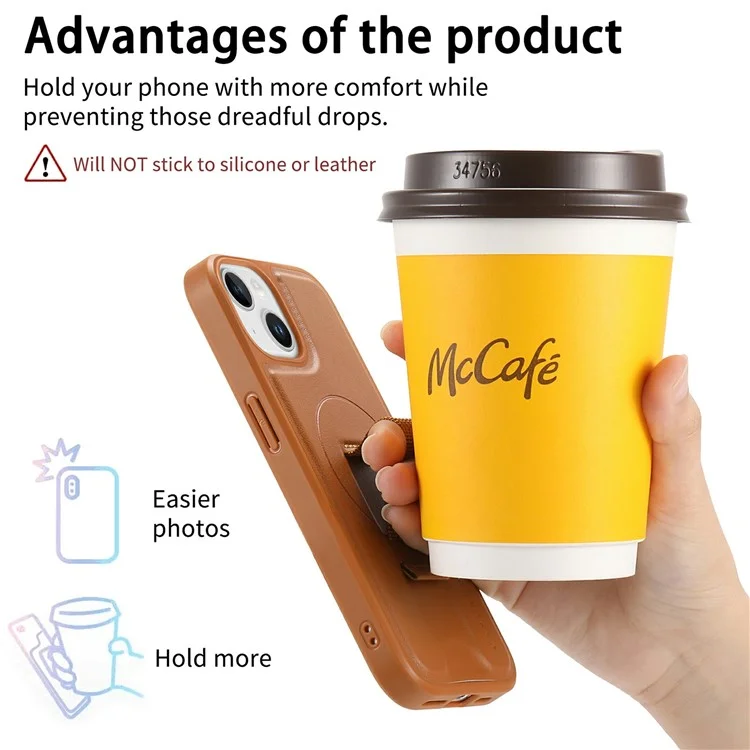 CASENEO MW-07 Para iPhone 15 Capa Magnética com Carteira Bloqueadora de RFID, Suporte e Capa de Couro para Celular com Alça de Pulso - Marrom