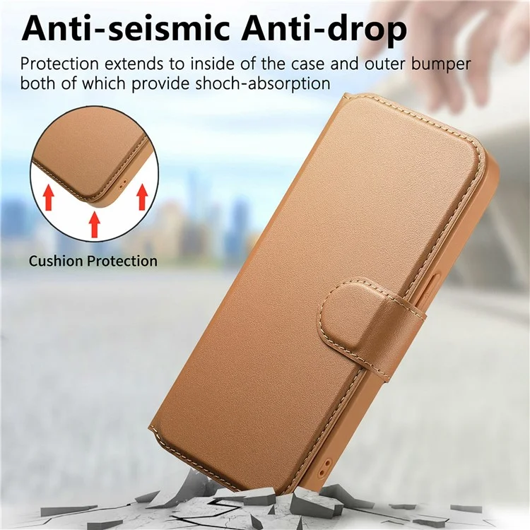 CASENEO MW-07 Para iPhone 15 Capa Magnética com Carteira Bloqueadora de RFID, Suporte e Capa de Couro para Celular com Alça de Pulso - Marrom